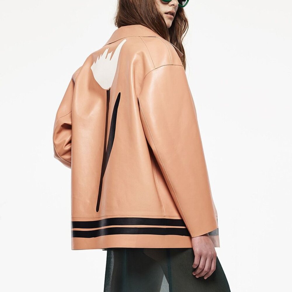 Marni R/15 Peach Leather Tulip-Print Jacket